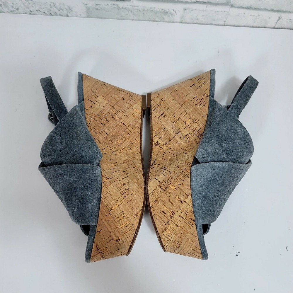 DVF Juno Blue Suede Cork Wedge Sandals Slingback Womens 8.5 Platform Retro - Picture 5 of 11